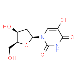 ChemSpider 2D Image | 1-(2-Deoxy-beta-L-threo-pentofuranosyl)-5-hydroxy-2,4(1H,3H)-pyrimidinedione | C9H12N2O6