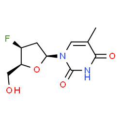 ChemSpider 2D Image | 1-(2,3-Dideoxy-3-fluoro-beta-L-threo-pentofuranosyl)-5-methyl-2,4(1H,3H)-pyrimidinedione | C10H13FN2O4