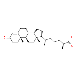 ChemSpider 2D Image | (8alpha,9beta,10alpha,13alpha,14beta,17alpha,20S,25S)-3-Oxocholest-4-en-26-oic acid | C27H42O3
