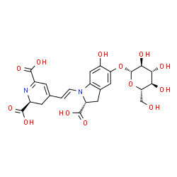 ChemSpider 2D Image | (2S)-4-{(E)-2-[(2R)-2-Carboxy-5-(beta-L-glucopyranosyloxy)-6-hydroxy-2,3-dihydro-1H-indol-1-yl]vinyl}-2,3-dihydro-2,6-pyridinedicarboxylic acid | C24H26N2O13