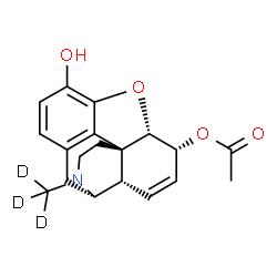 ChemSpider 2D Image | (5beta,6beta,9alpha,13alpha,14alpha)-3-Hydroxy-17-(~2~H_3_)methyl-7,8-didehydro-4,5-epoxymorphinan-6-yl acetate | C19H18D3NO4