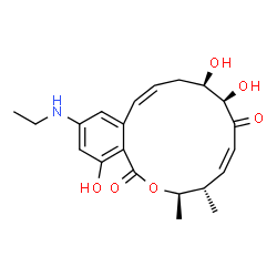 ChemSpider 2D Image | (3R,4S,5Z,8R,9R,11Z)-14-(Ethylamino)-8,9,16-trihydroxy-3,4-dimethyl-3,4,9,10-tetrahydro-1H-2-benzoxacyclotetradecine-1,7(8H)-dione | C21H27NO6