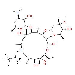 ChemSpider 2D Image | (2S,3R,4S,5R,8S,10S,11S,12R,13R,14S)-2-Ethyl-3,4,10-trihydroxy-3,5,8,10,12,14-hexamethyl-15-oxo-7-[(2,2,3,3,3-~2~H_5_)propyl]-11-{[3,4,6-trideoxy-3-(dimethylamino)-beta-L-xylo-hexopyranosyl]oxy}-1-oxa
-7-azacyclopentadecan-13-yl 2,6-dideoxy-3-C-methyl-3-O-methyl-alpha-D-ribo-hexopyranoside | C40H71D5N2O12