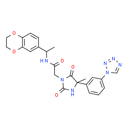 ChemSpider 2D Image | N-[1-(2,3-Dihydro-1,4-benzodioxin-6-yl)ethyl]-2-{4-methyl-2,5-dioxo-4-[3-(1H-tetrazol-1-yl)phenyl]-1-imidazolidinyl}acetamide | C23H23N7O5