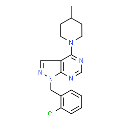 ChemSpider 2D Image | 1-(2-Chlorobenzyl)-4-(4-methyl-1-piperidinyl)-1H-pyrazolo[3,4-d]pyrimidine | C18H20ClN5