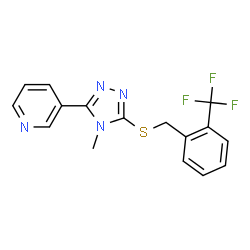 ChemSpider 2D Image | 3-(4-Methyl-5-{[2-(trifluoromethyl)benzyl]sulfanyl}-4H-1,2,4-triazol-3-yl)pyridine | C16H13F3N4S