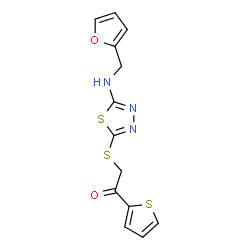 ChemSpider 2D Image | 2-({5-[(2-Furylmethyl)amino]-1,3,4-thiadiazol-2-yl}sulfanyl)-1-(2-thienyl)ethanone | C13H11N3O2S3