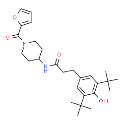 ChemSpider 2D Image | N-[1-(2-Furoyl)-4-piperidinyl]-3-[4-hydroxy-3,5-bis(2-methyl-2-propanyl)phenyl]propanamide | C27H38N2O4
