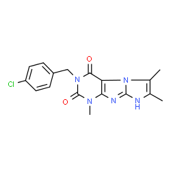 ChemSpider 2D Image | 3-(4-Chlorobenzyl)-1,6,7-trimethyl-1H-imidazo[2,1-f]purine-2,4(3H,8H)-dione | C17H16ClN5O2