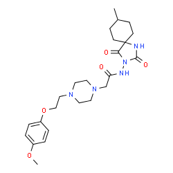 ChemSpider 2D Image | 2-{4-[2-(4-Methoxyphenoxy)ethyl]-1-piperazinyl}-N-(8-methyl-2,4-dioxo-1,3-diazaspiro[4.5]dec-3-yl)acetamide | C24H35N5O5