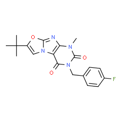 ChemSpider 2D Image | 3-(4-Fluorobenzyl)-1-methyl-7-(2-methyl-2-propanyl)[1,3]oxazolo[2,3-f]purine-2,4(1H,3H)-dione | C19H19FN4O3