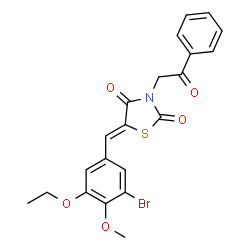 ChemSpider 2D Image | (5Z)-5-(3-Bromo-5-ethoxy-4-methoxybenzylidene)-3-(2-oxo-2-phenylethyl)-1,3-thiazolidine-2,4-dione | C21H18BrNO5S