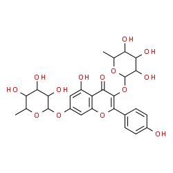 ChemSpider 2D Image | 3-[(6-Deoxyhexopyranosyl)oxy]-5-hydroxy-2-(4-hydroxyphenyl)-4-oxo-4H-chromen-7-yl 6-deoxyhexopyranoside | C27H30O14