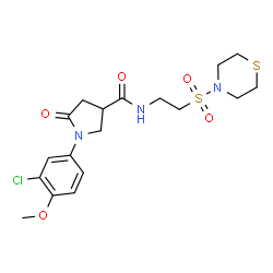 ChemSpider 2D Image | 1-(3-Chloro-4-methoxyphenyl)-5-oxo-N-[2-(4-thiomorpholinylsulfonyl)ethyl]-3-pyrrolidinecarboxamide | C18H24ClN3O5S2