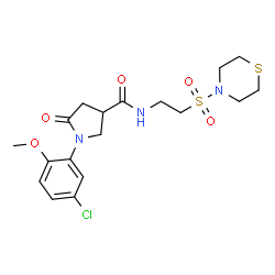 ChemSpider 2D Image | 1-(5-Chloro-2-methoxyphenyl)-5-oxo-N-[2-(4-thiomorpholinylsulfonyl)ethyl]-3-pyrrolidinecarboxamide | C18H24ClN3O5S2