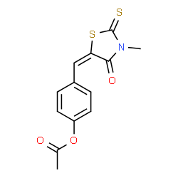 ChemSpider 2D Image | 4-[(E)-(3-Methyl-4-oxo-2-thioxo-1,3-thiazolidin-5-ylidene)methyl]phenyl acetate | C13H11NO3S2