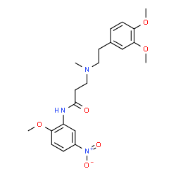 ChemSpider 2D Image | N~3~-[2-(3,4-Dimethoxyphenyl)ethyl]-N-(2-methoxy-5-nitrophenyl)-N~3~-methyl-beta-alaninamide | C21H27N3O6
