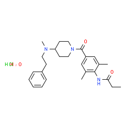 ChemSpider 2D Image | N-[2,6-Dimethyl-4-({4-[methyl(2-phenylethyl)amino]-1-piperidinyl}carbonyl)phenyl]propanamide hydrochloride hydrate | C26H38ClN3O3
