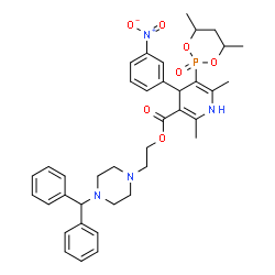 ChemSpider 2D Image | 2-(4-Diphenylmethyl-1-piperazinyl)ethyl 5-(4,6-dimethyl-2-oxo-1,3,2-dioxaphosphorinan-2-yl)-1,4-dihydro-2,6-dimethyl-4-(3-nitrophenyl)-3-pyridinecarboxylate | C38H45N4O7P