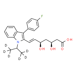 ChemSpider 2D Image | (3S,5R,6E)-7-{3-(4-Fluorophenyl)-1-[(1,1,1,3,3,3-~2~H_6_)-2-propanyl]-1H-indol-2-yl}-3,5-dihydroxy-6-heptenoic acid | C24H20D6FNO4