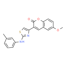 ChemSpider 2D Image | 6-Methoxy-3-{2-[(3-methylphenyl)amino]-1,3-thiazol-4-yl}-2H-chromen-2-one | C20H16N2O3S