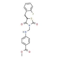 ChemSpider 2D Image | Methyl 4-({[5-(2-fluorobenzylidene)-2,4-dioxo-1,3-thiazolidin-3-yl]methyl}amino)benzoate | C19H15FN2O4S