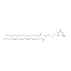 ChemSpider 2D Image | 1-O-{Hydroxy[(2R)-2-[(5Z,8Z,11Z,14Z)-5,8,11,14-icosatetraenoyloxy]-3-(stearoyloxy)propoxy]phosphoryl}-beta-D-glucopyranose | C47H83O13P