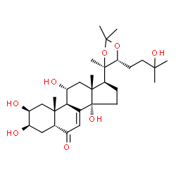 ChemSpider 2D Image | (2beta,3beta,5beta,11alpha,17beta)-2,3,11,14-Tetrahydroxy-17-[(4R,5R)-5-(3-hydroxy-3-methylbutyl)-2,2,4-trimethyl-1,3-dioxolan-4-yl]androst-7-en-6-one | C30H48O8