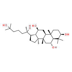 ChemSpider 2D Image | (3alpha,5beta,6beta,8alpha,9beta,10alpha,12alpha,13alpha,14beta,17alpha,20R)-Dammarane-3,6,12,20,25-pentol | C30H54O5