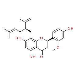ChemSpider 2D Image | (2R)-5,7-Dihydroxy-2-(4-hydroxy-2-methoxyphenyl)-8-[(2R)-2-isopropenyl-5-methyl-4-hexen-1-yl]-2,3-dihydro-4H-chromen-4-one | C26H30O6