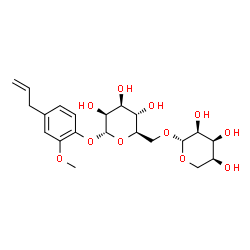 ChemSpider 2D Image | 4-Allyl-2-methoxyphenyl 6-O-beta-L-ribopyranosyl-alpha-D-mannopyranoside | C21H30O11
