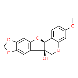 ChemSpider 2D Image | (6aR,12aS)-3-Methoxy-6H-[1,3]dioxolo[5,6][1]benzofuro[3,2-c]chromen-6a(12aH)-ol | C17H14O6