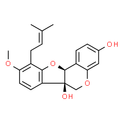 ChemSpider 2D Image | (6aR,11aS)-9-Methoxy-10-(3-methyl-2-buten-1-yl)-6H-[1]benzofuro[3,2-c]chromene-3,6a(11aH)-diol | C21H22O5