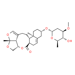 ChemSpider 2D Image | (2aR,4aS,6aR,10S,12aR,12bS,14bR)-2a,12a-Dimethyl-6-oxo-2a,4,4a,6a,7,9,10,11,12,12a,12b,13,14,14b-tetradecahydro-6H-2,3,5-trioxapentaleno[1',6':5,6,7]cyclonona[1,2-a]naphthalen-10-yl 2,6-dideoxy-3-O-me
thyl-alpha-D-arabino-hexopyranoside | C28H40O8