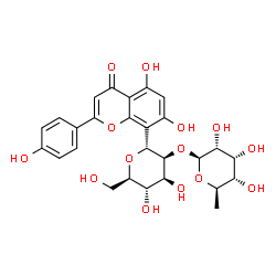 ChemSpider 2D Image | (1R)-1,5-Anhydro-2-O-(6-deoxy-beta-D-allopyranosyl)-1-[5,7-dihydroxy-2-(4-hydroxyphenyl)-4-oxo-4H-chromen-8-yl]-D-mannitol | C27H30O14