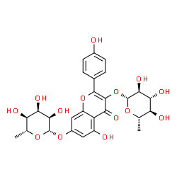 ChemSpider 2D Image | 3-[(6-Deoxy-beta-L-glucopyranosyl)oxy]-5-hydroxy-2-(4-hydroxyphenyl)-4-oxo-4H-chromen-7-yl 6-deoxy-beta-D-allopyranoside | C27H30O14