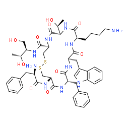 ChemSpider 2D Image | (4R,7S,10R,13R,16S,19S)-10-(4-Aminobutyl)-16-benzyl-N-[(2R,3R)-1,3-dihydroxy-2-butanyl]-7-[(1S)-1-hydroxyethyl]-13-(1H-indol-3-ylmethyl)-6,9,12,15,18-pentaoxo-19-(D-phenylalanylamino)-1,2-dithia-5,8,1
1,14,17-pentaazacycloicosane-4-carboxamide | C49H66N10O10S2