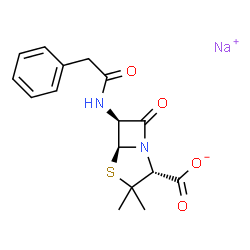 ChemSpider 2D Image | Sodium (2R,5S,6S)-3,3-dimethyl-7-oxo-6-[(phenylacetyl)amino]-4-thia-1-azabicyclo[3.2.0]heptane-2-carboxylate | C16H17N2NaO4S