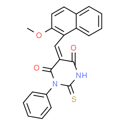 ChemSpider 2D Image | (5E)-5-[(2-Methoxy-1-naphthyl)methylene]-1-phenyl-2-thioxodihydro-4,6(1H,5H)-pyrimidinedione | C22H16N2O3S