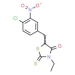 ChemSpider 2D Image | 5-(4-Chloro-3-nitrobenzylidene)-3-ethyl-2-thioxo-1,3-thiazolidin-4-one | C12H9ClN2O3S2