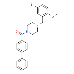 ChemSpider 2D Image | 4-Biphenylyl[4-(5-bromo-2-methoxybenzyl)-1-piperazinyl]methanone | C25H25BrN2O2