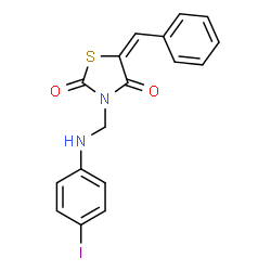 ChemSpider 2D Image | (5E)-5-Benzylidene-3-{[(4-iodophenyl)amino]methyl}-1,3-thiazolidine-2,4-dione | C17H13IN2O2S