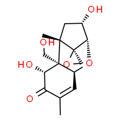 ChemSpider 2D Image | (2alpha,3beta,5alpha,6beta,7beta,11beta,12R)-3,7,15-Trihydroxy-12,13-epoxytrichothec-9-en-8-one | C15H20O6