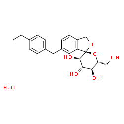 ChemSpider 2D Image | (1R,3'S,4'S,5'S,6'R)-6-(4-Ethylbenzyl)-6'-(hydroxymethyl)-3',4',5',6'-tetrahydro-3H-spiro[2-benzofuran-1,2'-pyran]-3',4',5'-triol hydrate (1:1) | C22H28O7