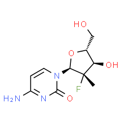 ChemSpider 2D Image | 4-Amino-1-(2-deoxy-2-fluoro-2-methyl-alpha-D-arabinofuranosyl)-2(1H)-pyrimidinone | C10H14FN3O4