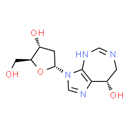 ChemSpider 2D Image | (8S)-3-(2-Deoxy-alpha-L-erythro-pentofuranosyl)-3,4,7,8-tetrahydroimidazo[4,5-d][1,3]diazepin-8-ol | C11H16N4O4