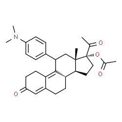 ChemSpider 2D Image | 11-[4-(Dimethylamino)phenyl]-3,20-dioxo-19-norpregna-4,9-dien-17-yl acetate | C30H37NO4