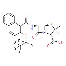 ChemSpider 2D Image | (2S,5R,6R)-6-({2-[(~2~H_5_)Ethyloxy]-1-naphthoyl}amino)-3,3-dimethyl-7-oxo-4-thia-1-azabicyclo[3.2.0]heptane-2-carboxylic acid | C21H17D5N2O5S