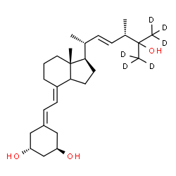 ChemSpider 2D Image | (1R,3R,7E,14xi,17beta)-17-[(2R,3E,5S)-6-Hydroxy-5-methyl-6-(~2~H_3_)methyl(7,7,7-~2~H_3_)-3-hepten-2-yl]-9,10-secoestra-5,7-diene-1,3-diol | C27H38D6O3