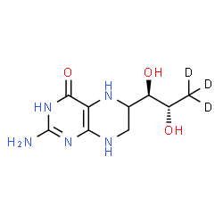 ChemSpider 2D Image | 2-Amino-6-[(1R,2S)-1,2-dihydroxy(3,3,3-~2~H_3_)propyl]-5,6,7,8-tetrahydro-4(3H)-pteridinone | C9H12D3N5O3